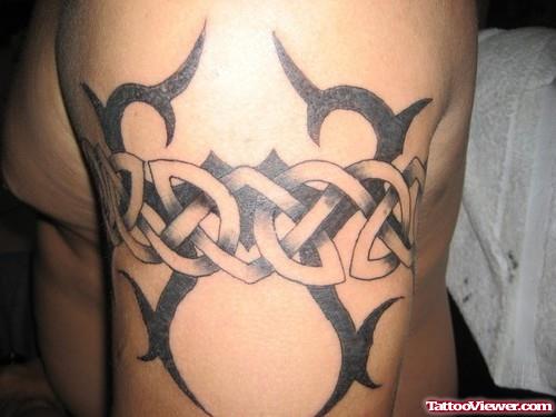 Celtic Knot And Tribal Armband Tattoo On Half Sleeve
