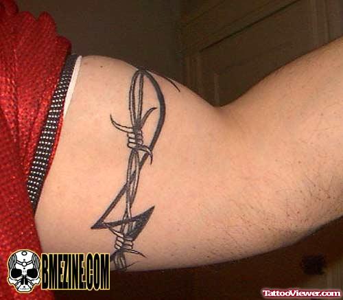 Tribal And Grey Ink Barbed Wire Armband Tattoo