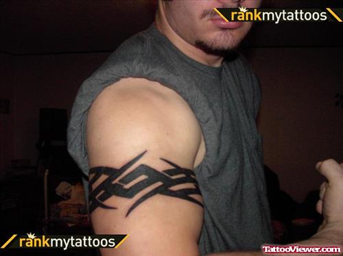 Black Ink Tribal Armband Tattoo On For Men