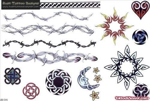 Tribal Sun And Barbed wires Armband Tattoos Designs