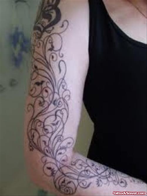 Grey Ink Swirl Armband Tattoo