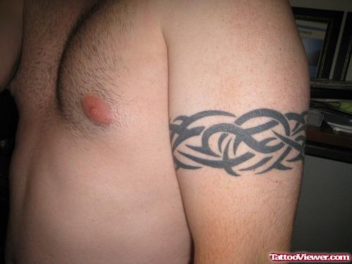 Black Ink Tribal Armband Tattoo On Half Sleeve