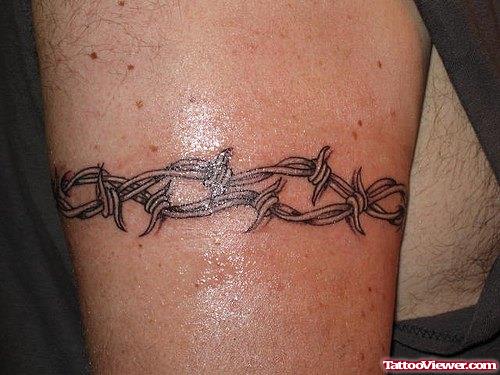 Beautiful Grey Ink Barbed Wire Armband Tattoo
