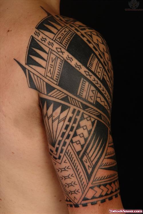 Grey Ink Polynesian Armband Tattoo