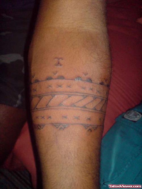 Grey Ink Armband Tattoo On Left Arm