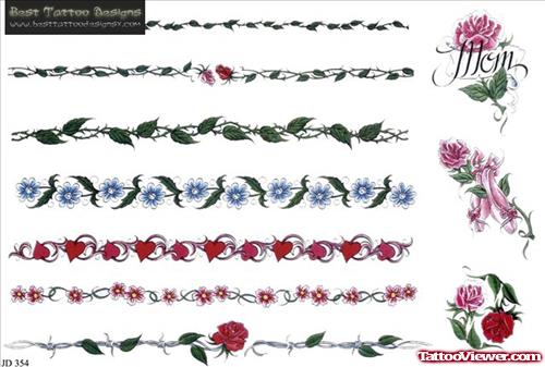 Colored Flowers Armband Tattoos Designs