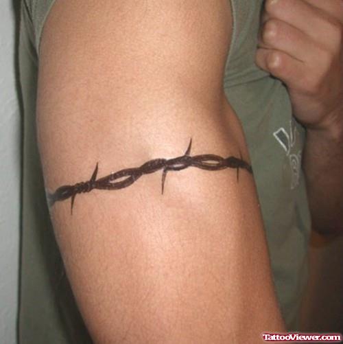 Black Ink Barbed Wired Armband Tattoo