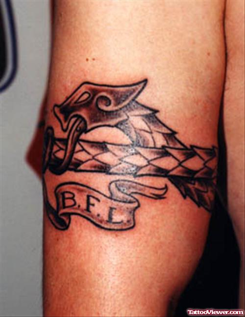Grey Ink snake And Banner Armband Tattoo