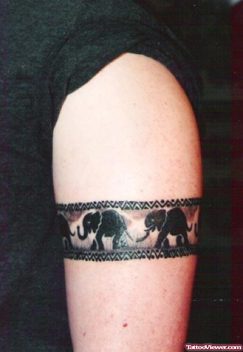 Black Ink Elephant Armband Tattoo