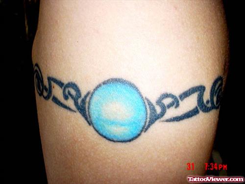 Blue Pearl And Tribal Black Ink Armband Tattoo