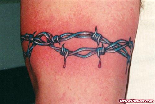 Blue Ink Barbed Wire Armband Tattoo