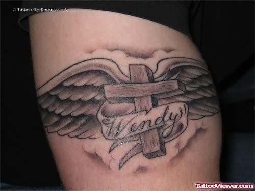 Angel Wings and  Cross Armband Tattoo