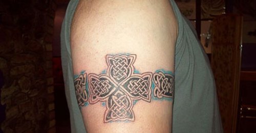 Awesome Grey Ink Celtic Cross Armband Tattoo For Men