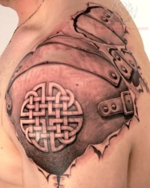 Celtic Armor Tattoo On Left Shoulder