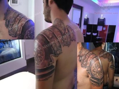 Armor Tattoo On Men Left Shoulder