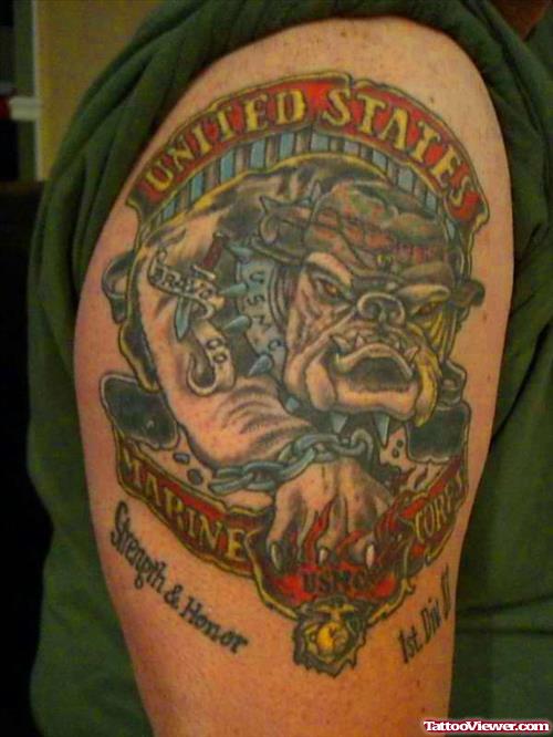 Colored Army Tattoo On Right Half Sleeve