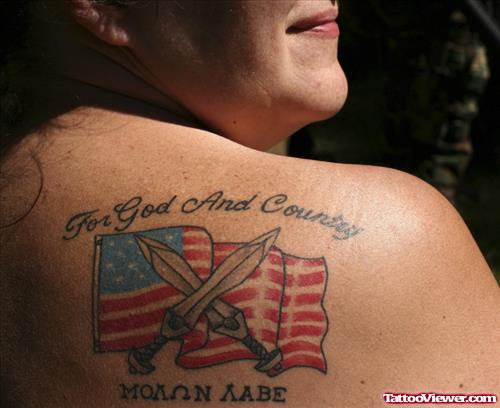 Right Back Shoulder US Flag Army Tattoo