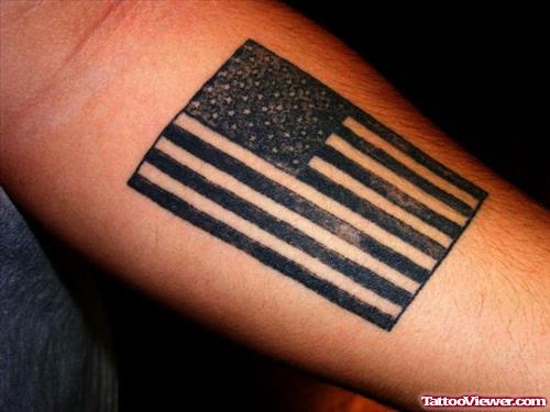 Grey Ink Us Flag Army Tattoo