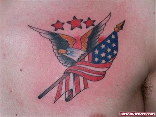 Colored Army Flag And Eagle Tattoo