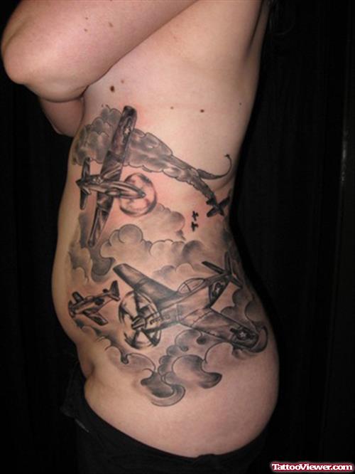 Awesome Grey Ink Army Tattoo On Rib Side