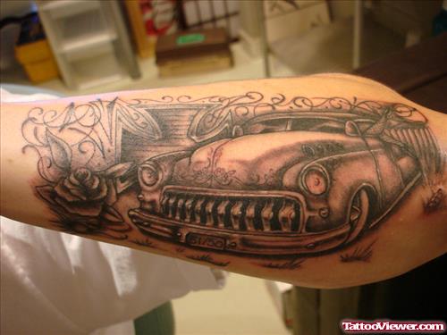 Best Grey Ink Army Tattoo On Left Arm