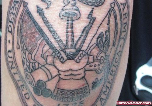 Awesome Grey Ink Army Tattoo On Bicep
