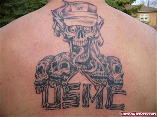 Amazing Grey Ink USMC Army Tattoo On Back