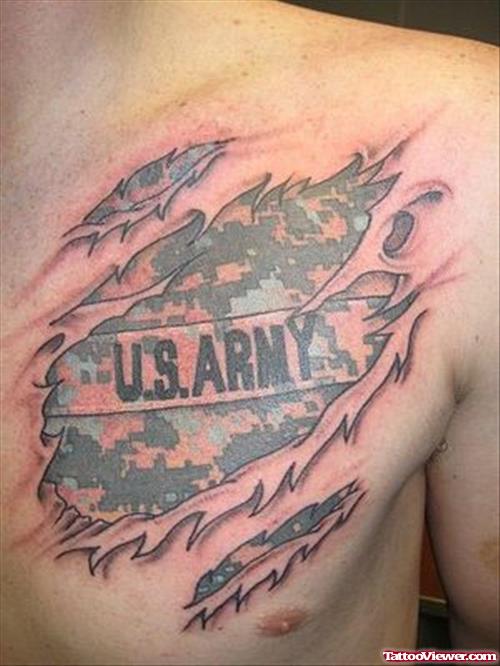 U.S Army Tattoo On Man Chest