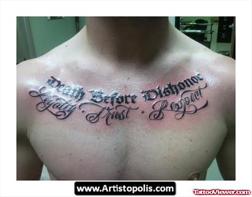 Army Lettering Tattoo On Man Chest