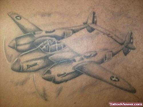 Grey Ink Army Helicopter Tattoo