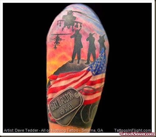 Color US Army Tattoo On Left Half Sleeve