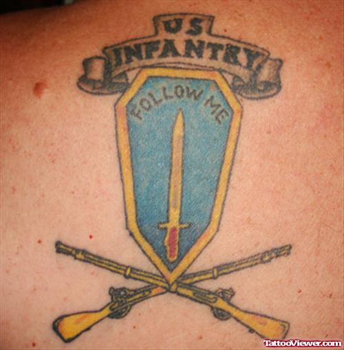 Blue Ink Army Tattoo On Back