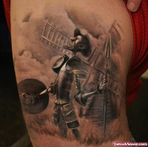 Beautiful Grey Ink Army Tattoo On Right Bicep