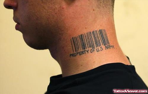 US Army Barcode Tattoo On side Neck