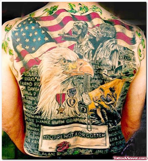 Colored Us Army Tattoo On Back Body