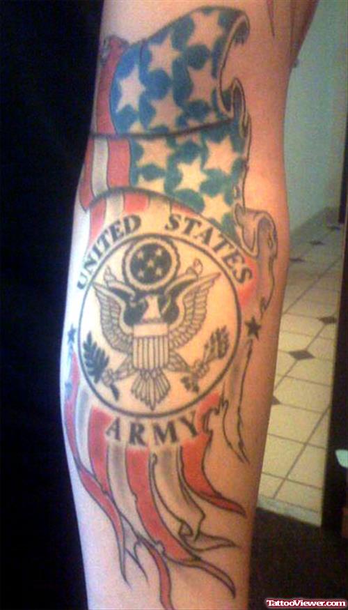 Awesome Colored Army Tattoo On Left Sleeve