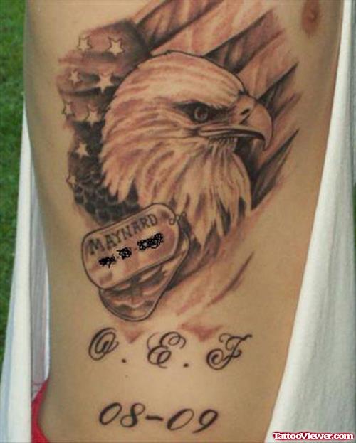 Grey Ink Memorial Eagle Head Army Tattoo