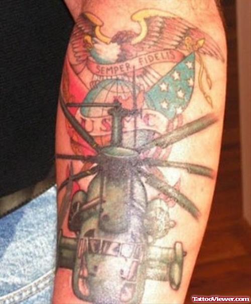 Colored Army Tattoo On Left Sleeve