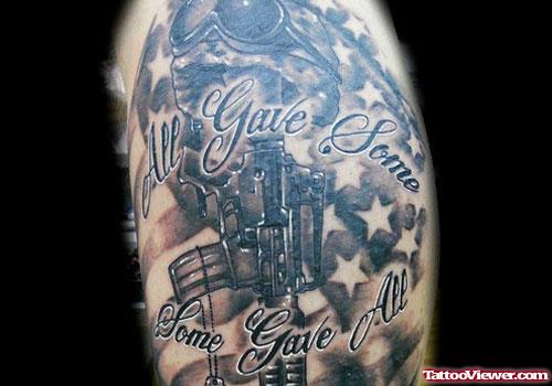 Grey Ink Army Weapon Tattoo Design