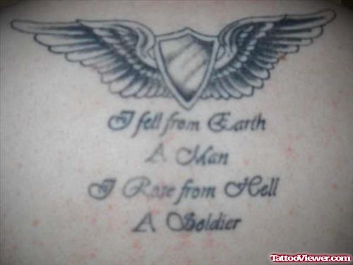 Grey Ink Army Tattoo On Back