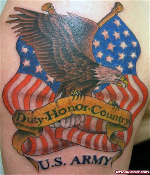 Flying Eagle And Flags Army Tattoo