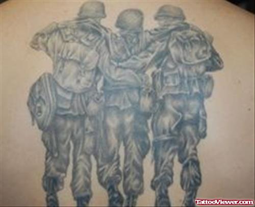 Awesome Grey Ink Army Soldiers Tattoos