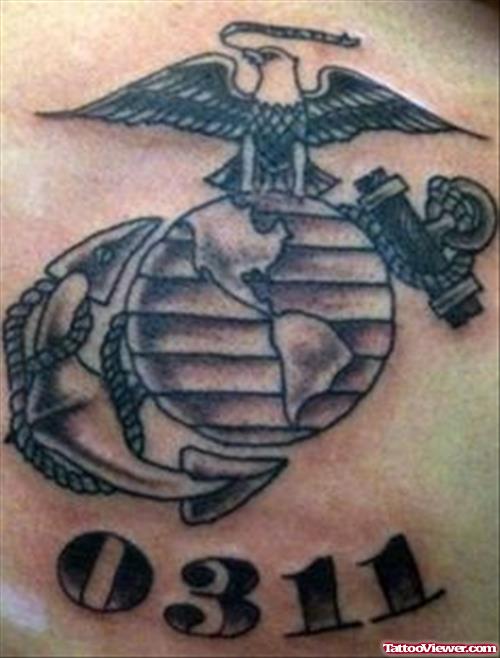 Grey Ink Army Tattoo On Man Chest