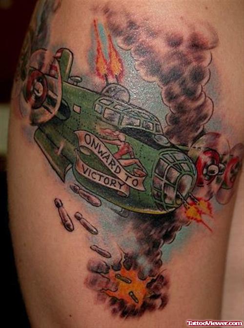 Colored Army Helicopter Tattoo On Bicep