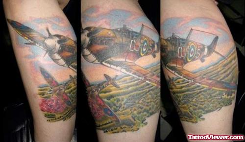 Color Ink Army Helicopter Tattoo