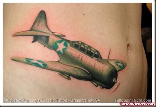 Army Aeroplane Tattoo On Waist