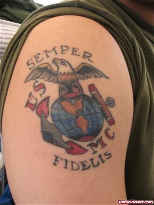 Semper Fidelis Tattoo On Shoulder