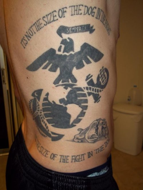 Dark Ink Army Tattoo On Side Rib