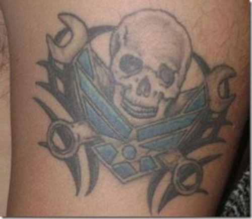 Attractive Grey Ink Skull Army Tattoo
