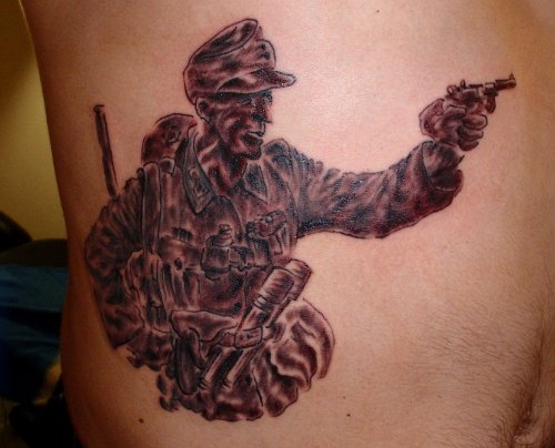 Grey Ink Army Soldier Tattoo